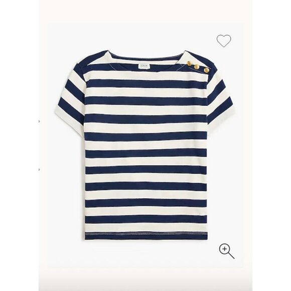 J.Crew Striped Button Shoulder Boatneck Tee Avtique Navy Size S CA964 - Picture 1 of 7